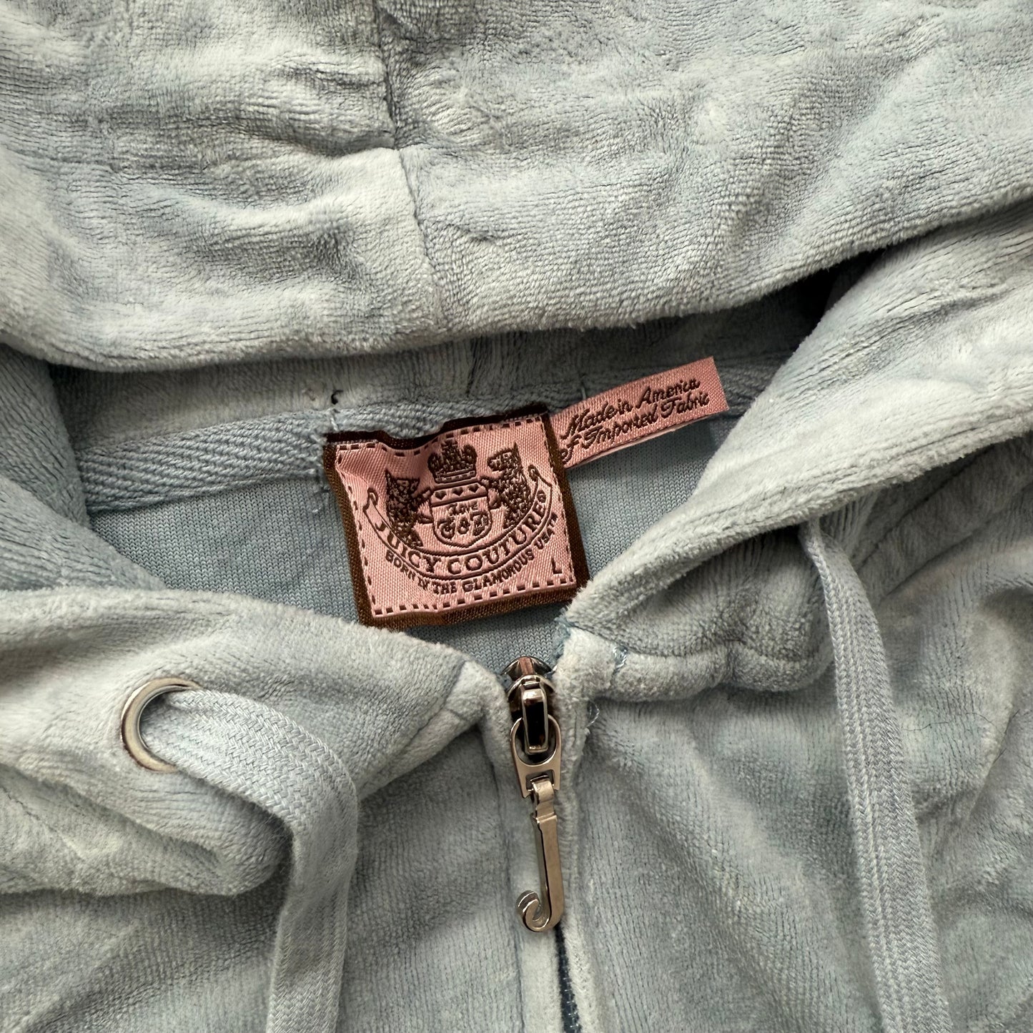 Vintage Juicy Couture Women's Misty Teal Velour Zip-Up Hoodie Drawstring Size L