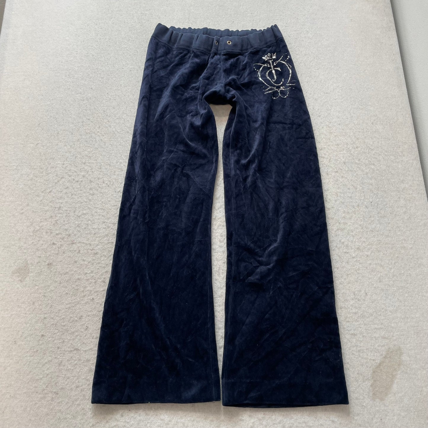 Juicy Couture Women's Navy Velour Flared Track Pant Elastic Waist Y2k Size W24