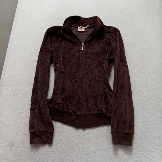 Vintage Juicy Couture Women Dark Brown Velour Zip-Up Track Jacket Classic Size S