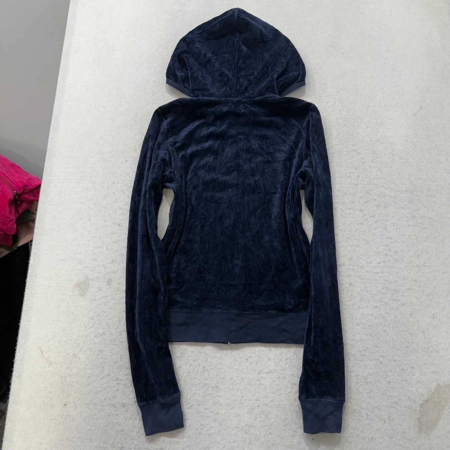 Juicy Couture Women's Navy Blue Velour Full Zip Hoodie Pockets Loungewear Size M