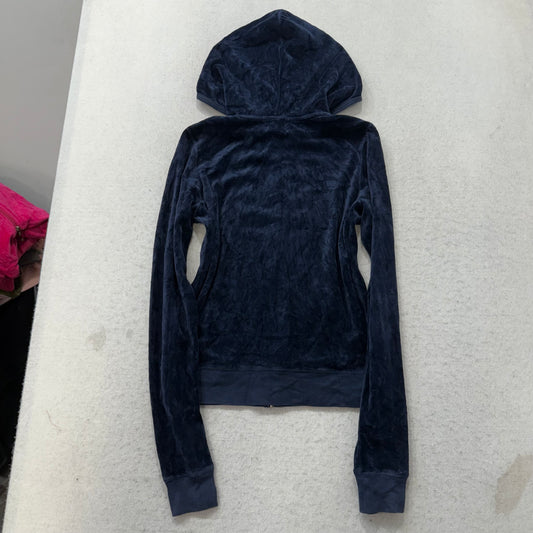 Juicy Couture Women's Navy Blue Velour Full Zip Hoodie Pockets Loungewear Size M