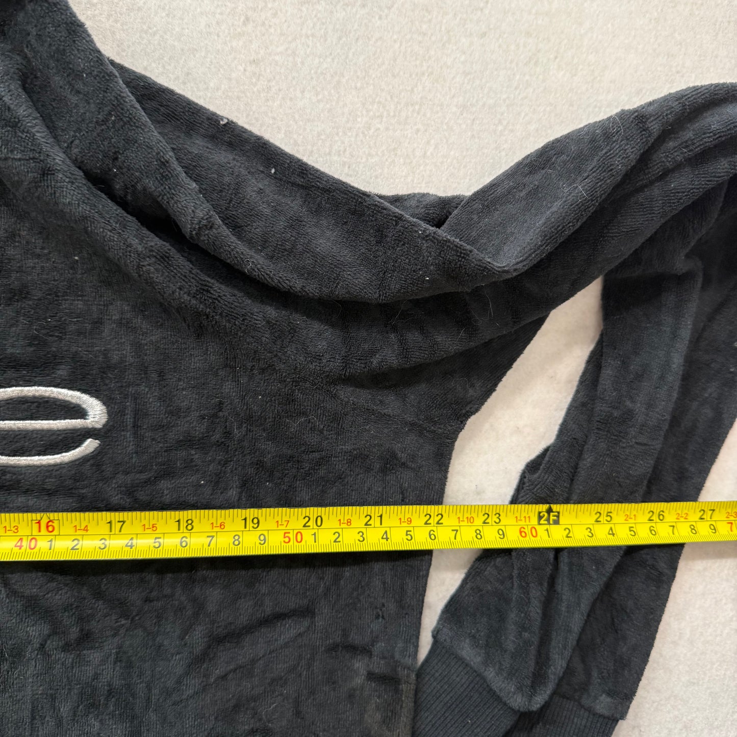 Bebe Women's Black Velour Full Zip Track Jacket Mock Neck Pockets Logo Size L
