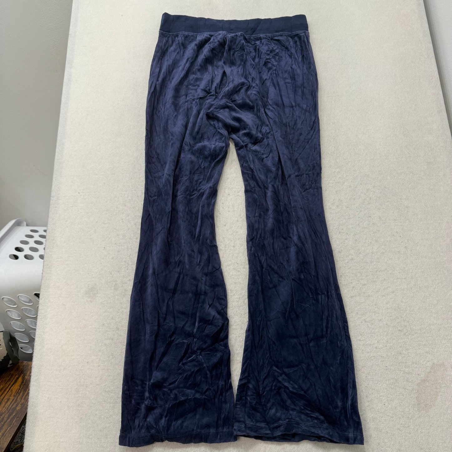 Juicy Couture Women's Midnight Blue Velour Flare Track Pant Low Rise Logo Size M