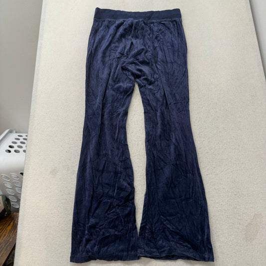 Juicy Couture Women's Midnight Blue Velour Flare Track Pant Low Rise Logo Size M