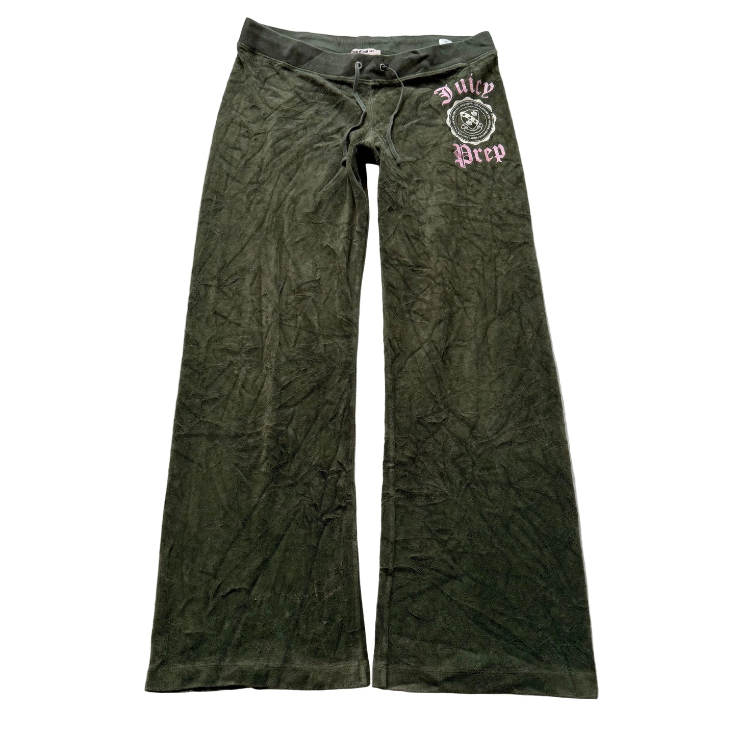 Juicy Couture Prep Women's Olive Velour Flared Track Pant Drawstring Logo Size M
