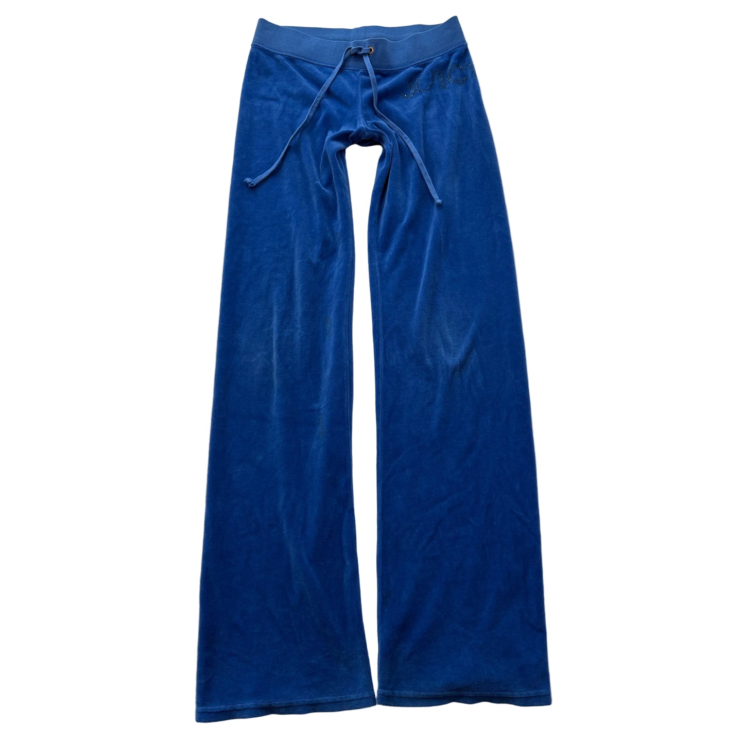Juicy Couture Women's Blue Velour Flared Track Pants Drawstring Pockets Size P