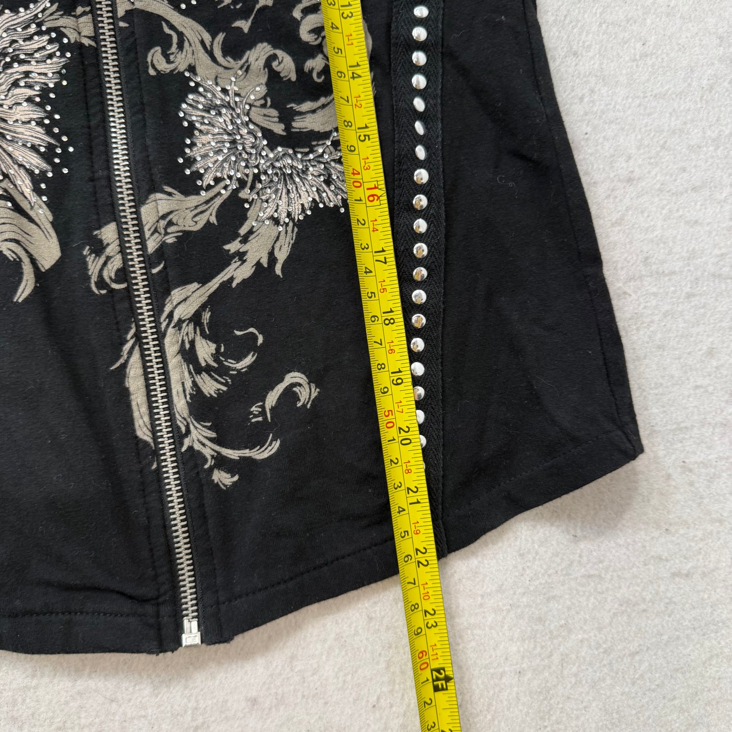 Los Angeles Bus Stop Women's Black Zip Up Tank Top Skull Studs Graphic Size S