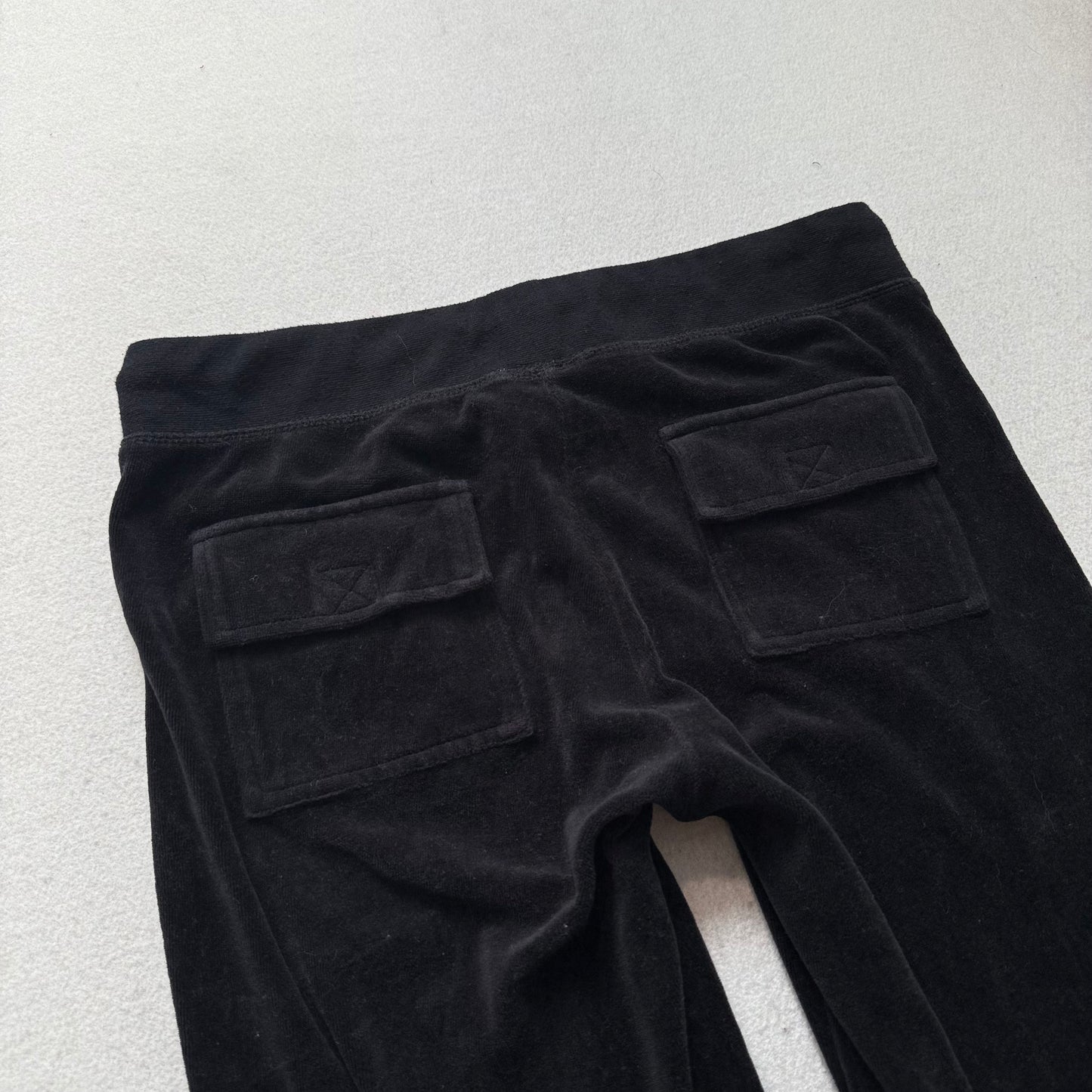 Vintage Juicy Couture Women's Black Velour Flared Track Pant Drawstring Size S