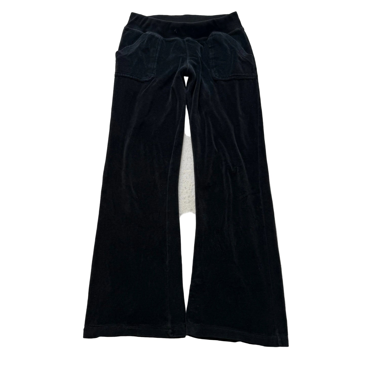 Vintage Juicy Couture Women's Black Velour Flared Track Pants Pockets Y2K Size L