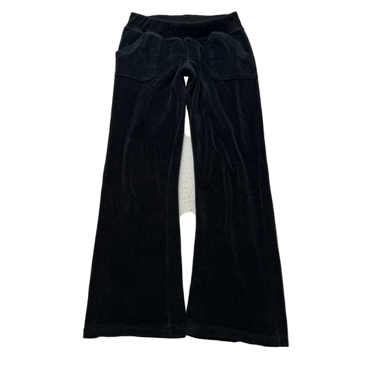 Vintage Juicy Couture Women's Black Velour Flared Track Pants Pockets Y2K Size L