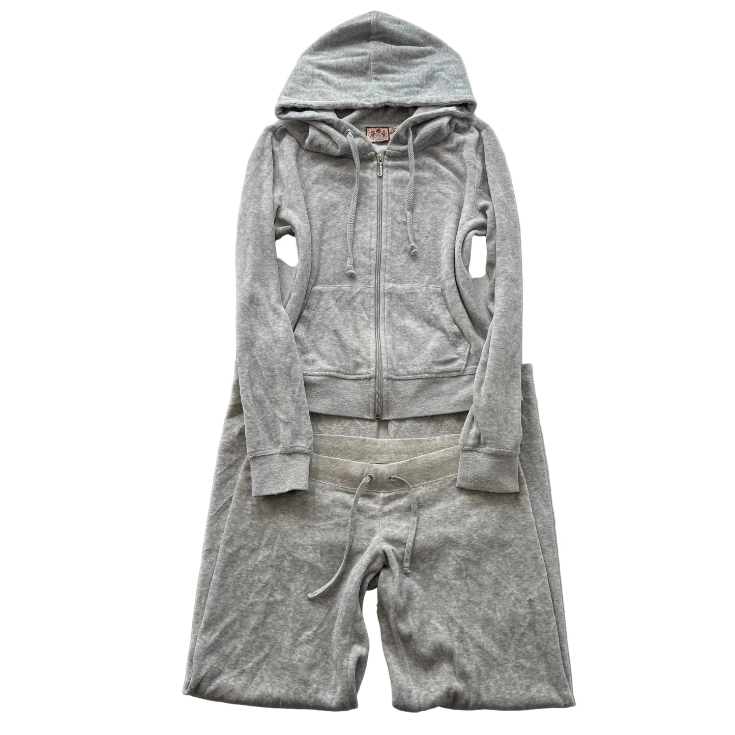 Vtg Juicy Couture Women's Heather Grey Velour Tracksuit Set Hoodie & Pant Size S
