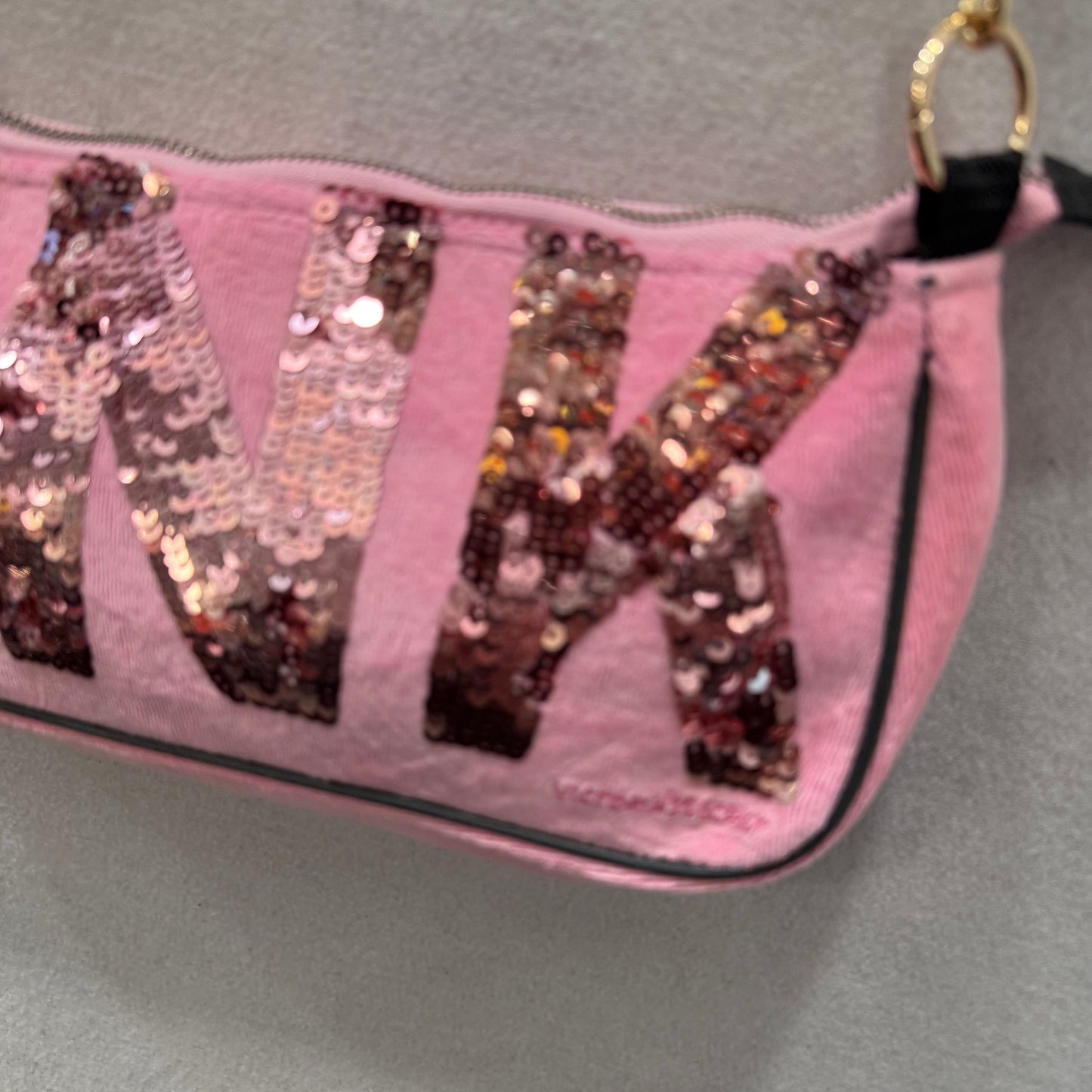 PINK Victoria's Secret Pink Velour Casual Wear Sequin Logo Shoulder Baguette Bag