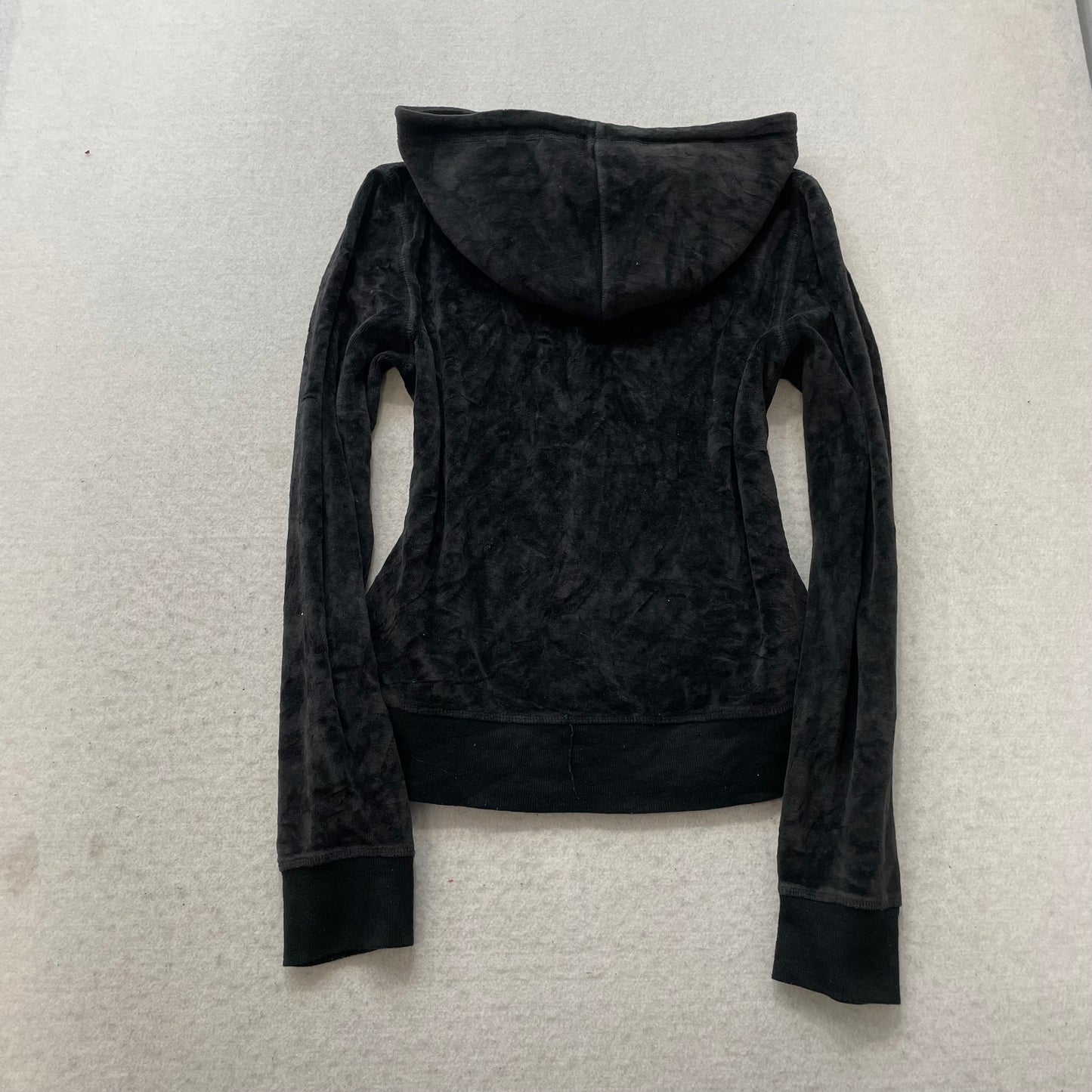 Juicy Couture Women's Black Velour Full Zip Hoodie Drawstring Pockets Y2k Size M