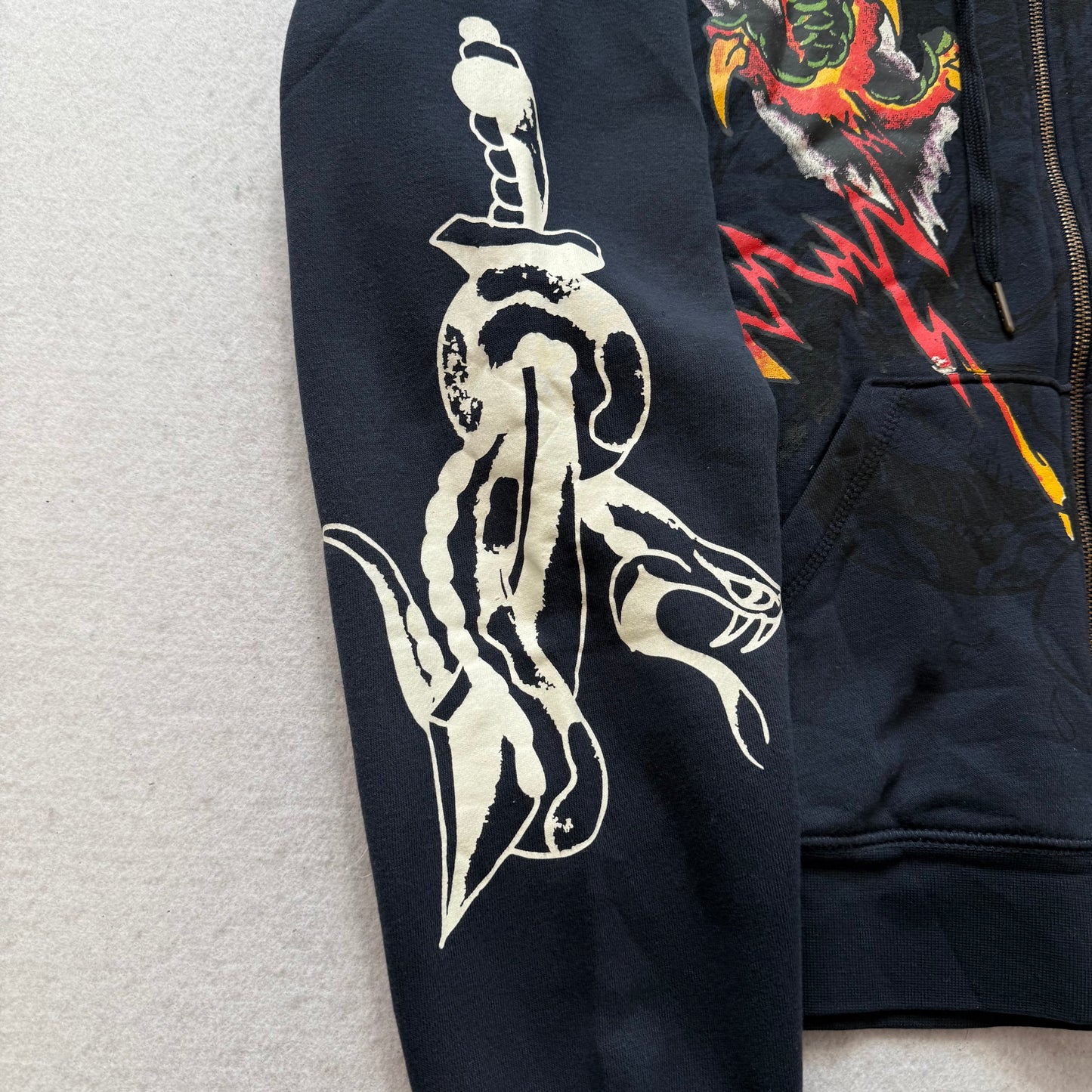 ED HARDY “Tiger Flame” SUNFADED NAVY BOXY ZIP UP HOODIE