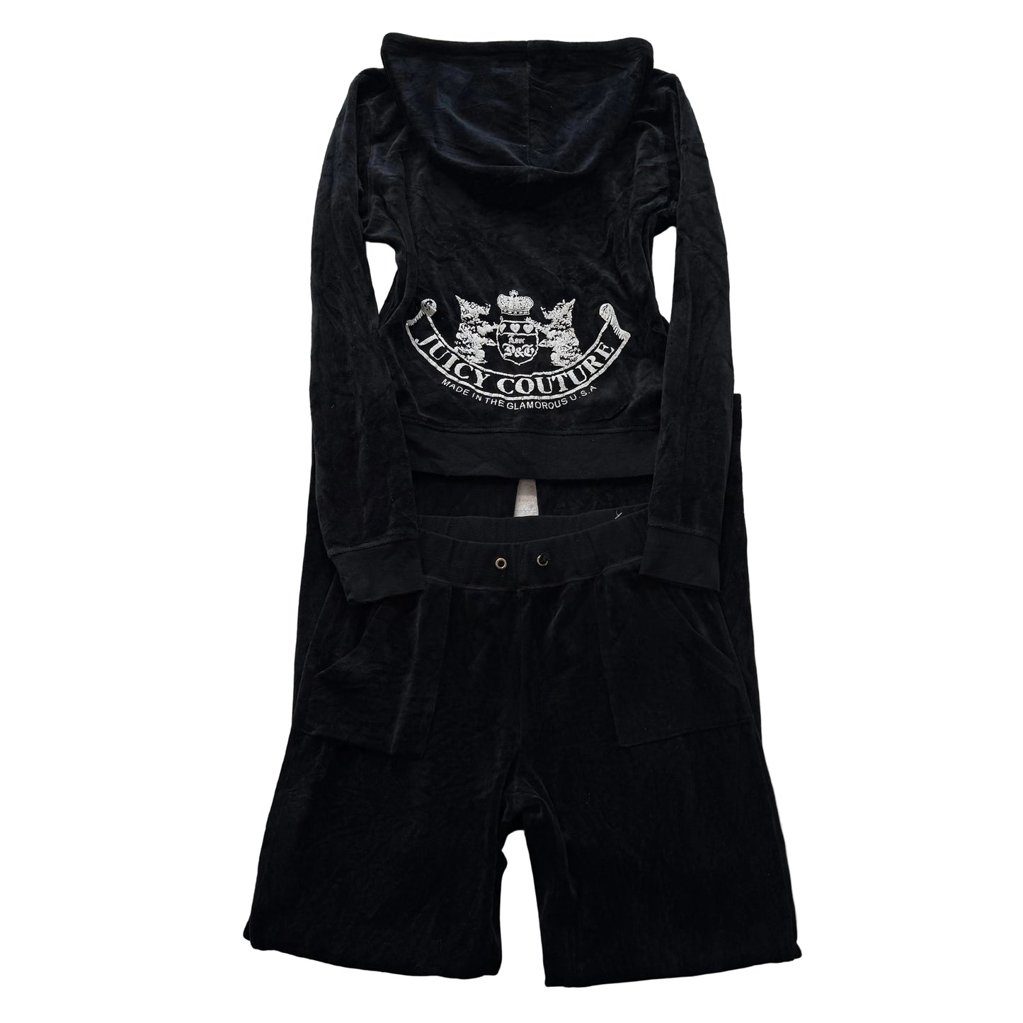 Vtg Juicy Couture Scottie Dogs Black Velour Tracksuit Set Hoodie & Pant Size S