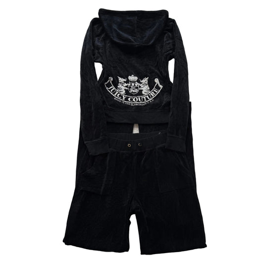 Vtg Juicy Couture Scottie Dogs Black Velour Tracksuit Set Hoodie & Pant Size S