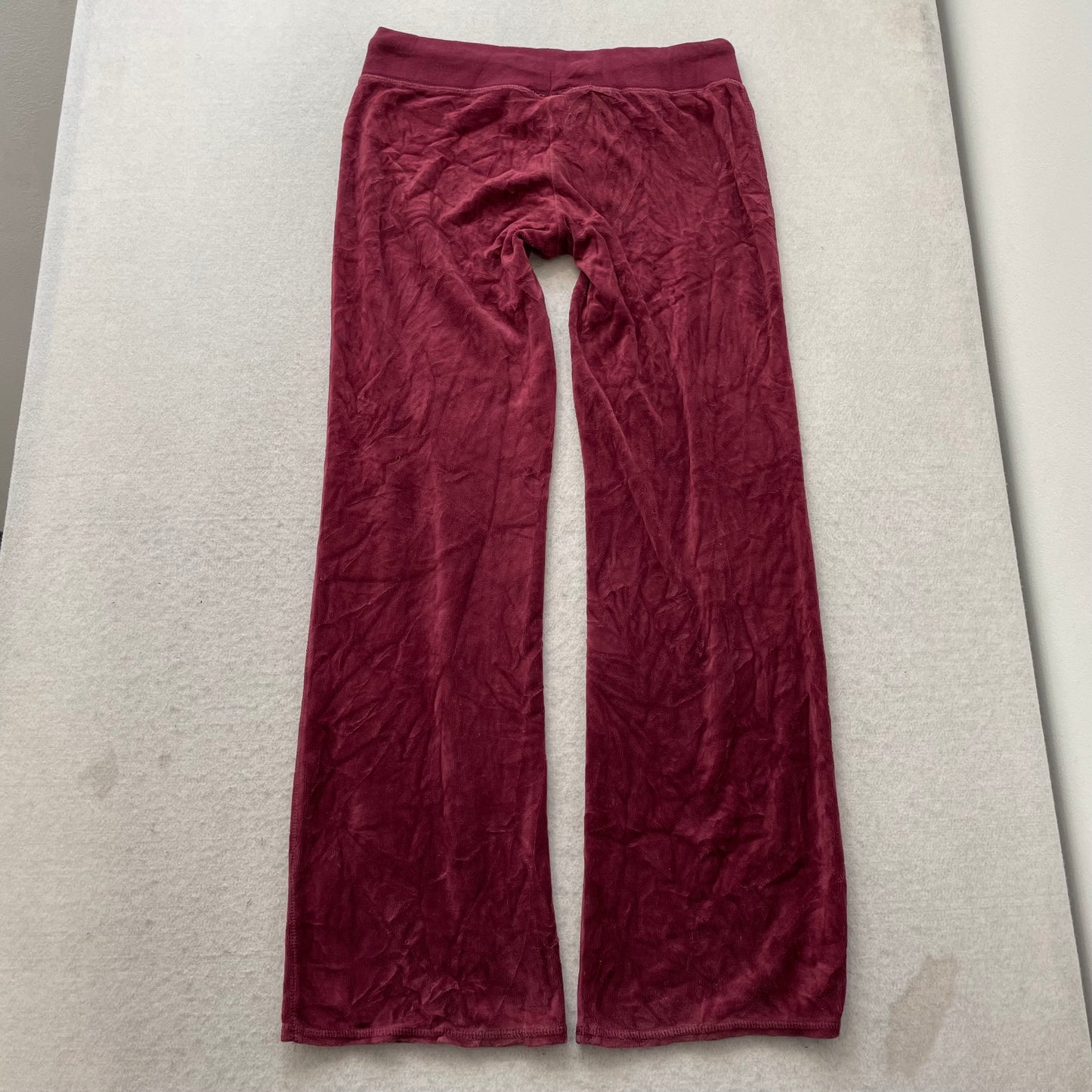 Vtg Juicy Couture Women Burgundy Velour Flare Track Pant Rhinestones Logo Size S