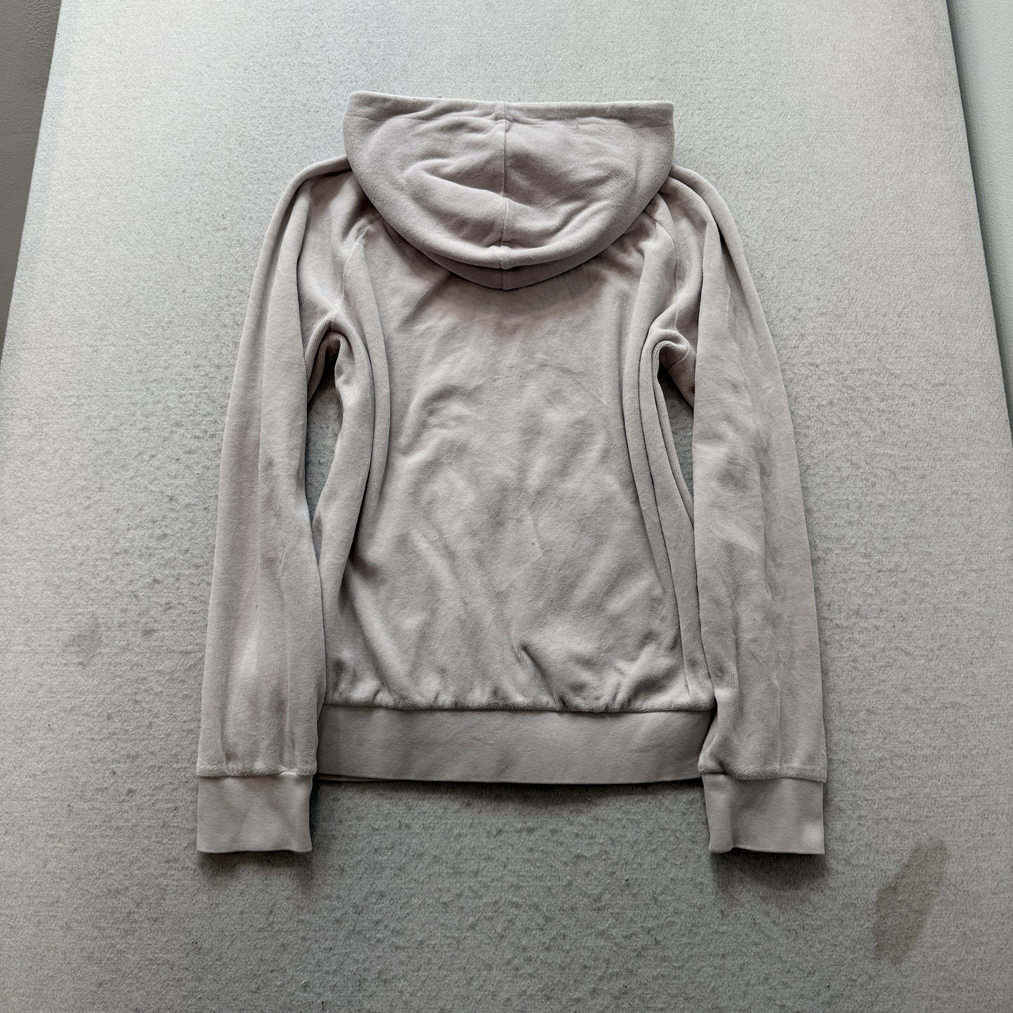 Juicy Couture Women's Grey Velour Zip-Up Hoodie Drawstring Pockets Metal Size L
