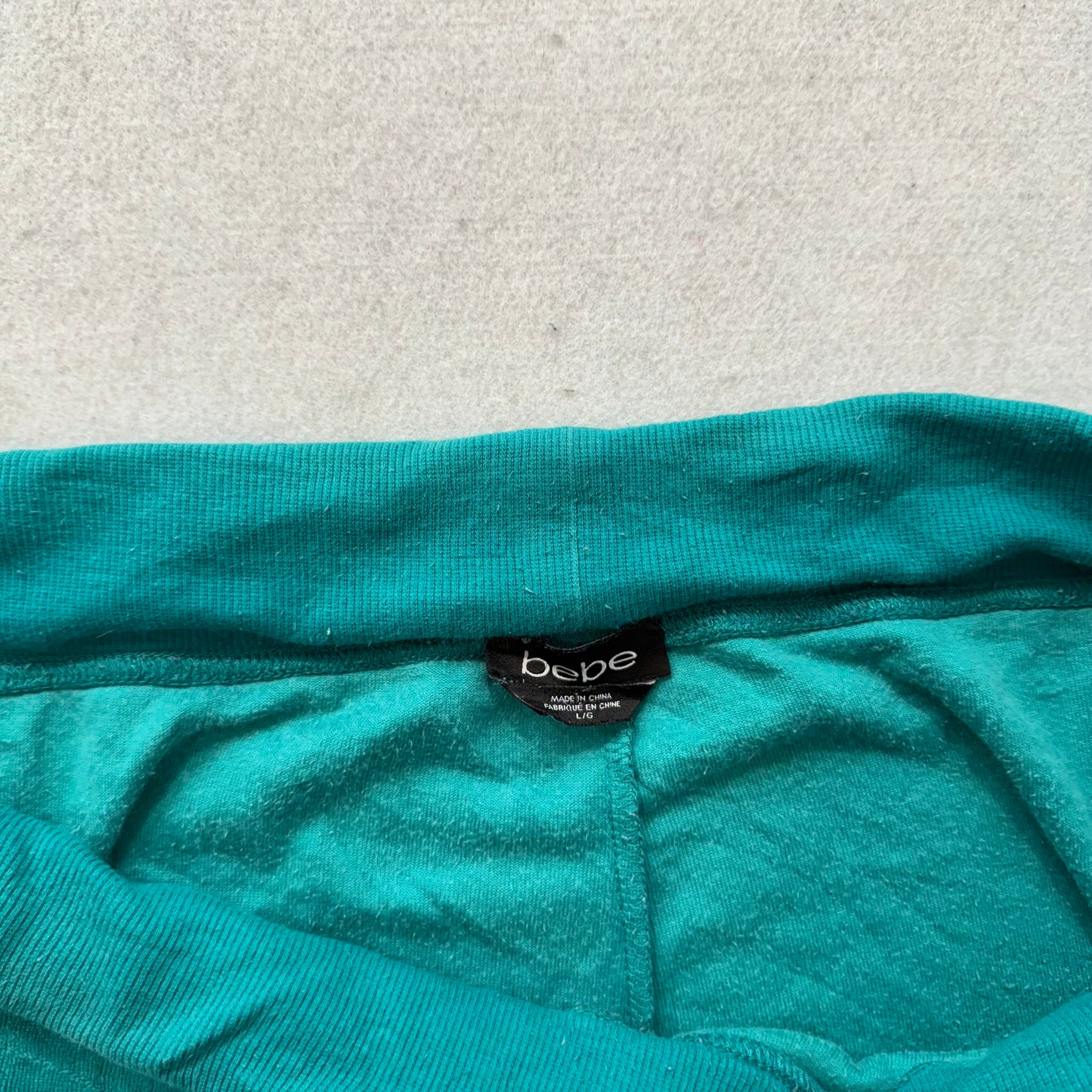 Bebe Women Turquoise Velour Flared Track Pants Rhinestone Logo Loungewear Size L