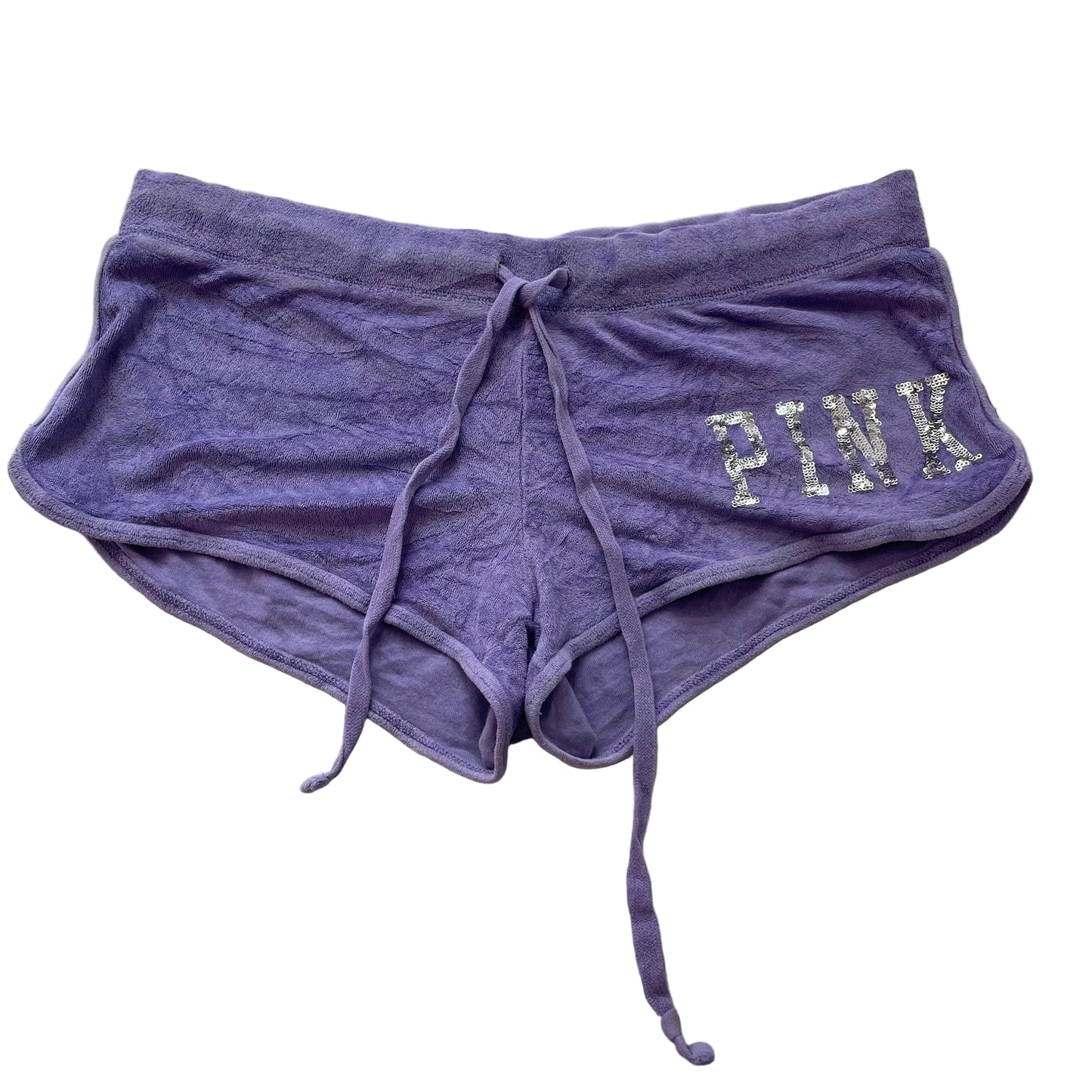 PINK Victoria's Secret Women Purple Terrycloth Varsity Shorts Sequin Logo Size M