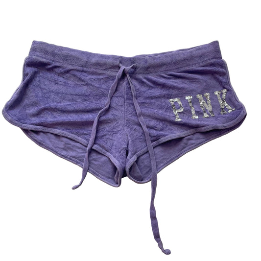 PINK Victoria's Secret Women Purple Terrycloth Varsity Shorts Sequin Logo Size M