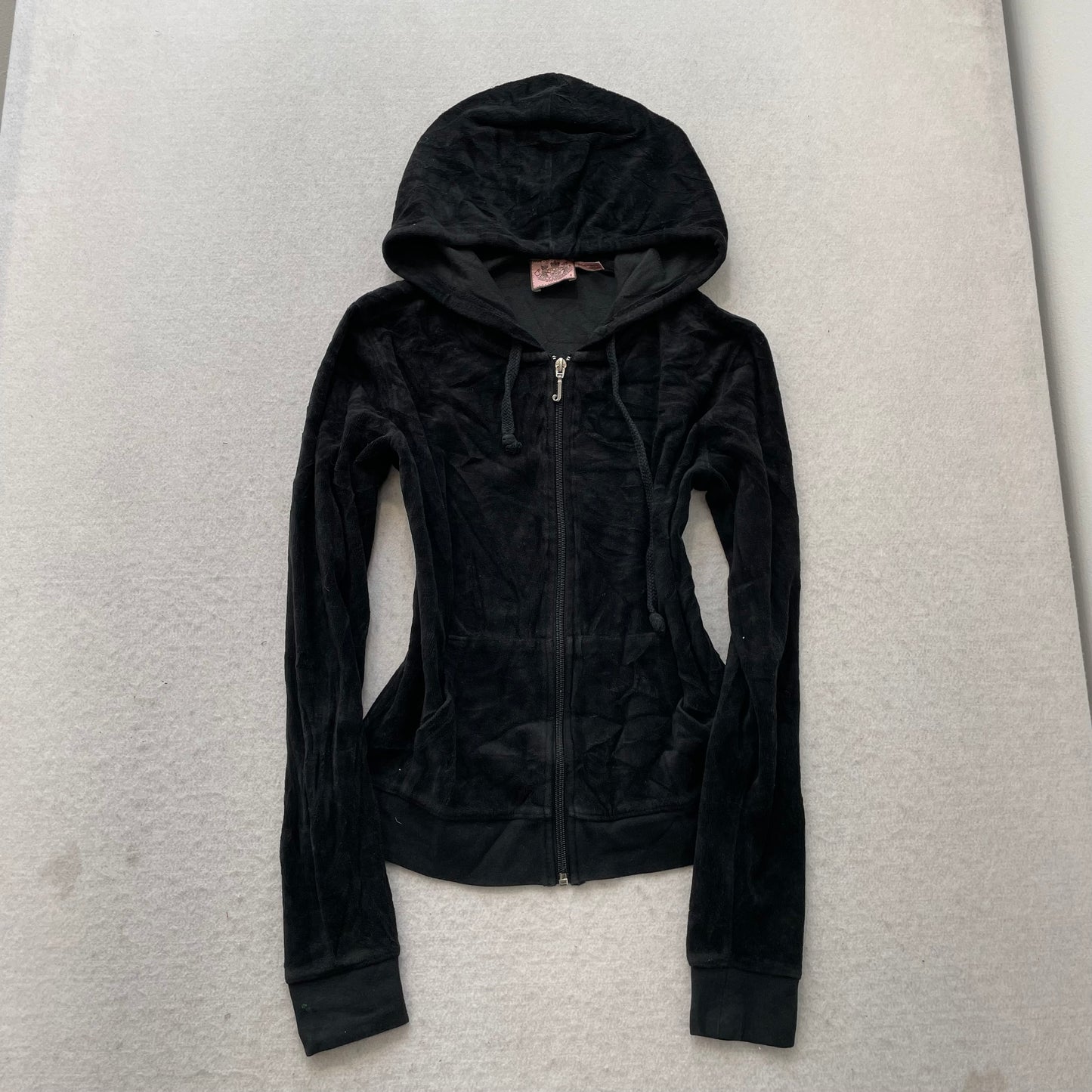 Vintage Juicy Couture Womens Black Velour Tracksuit Set Hoodie & Pant Y2k Size S