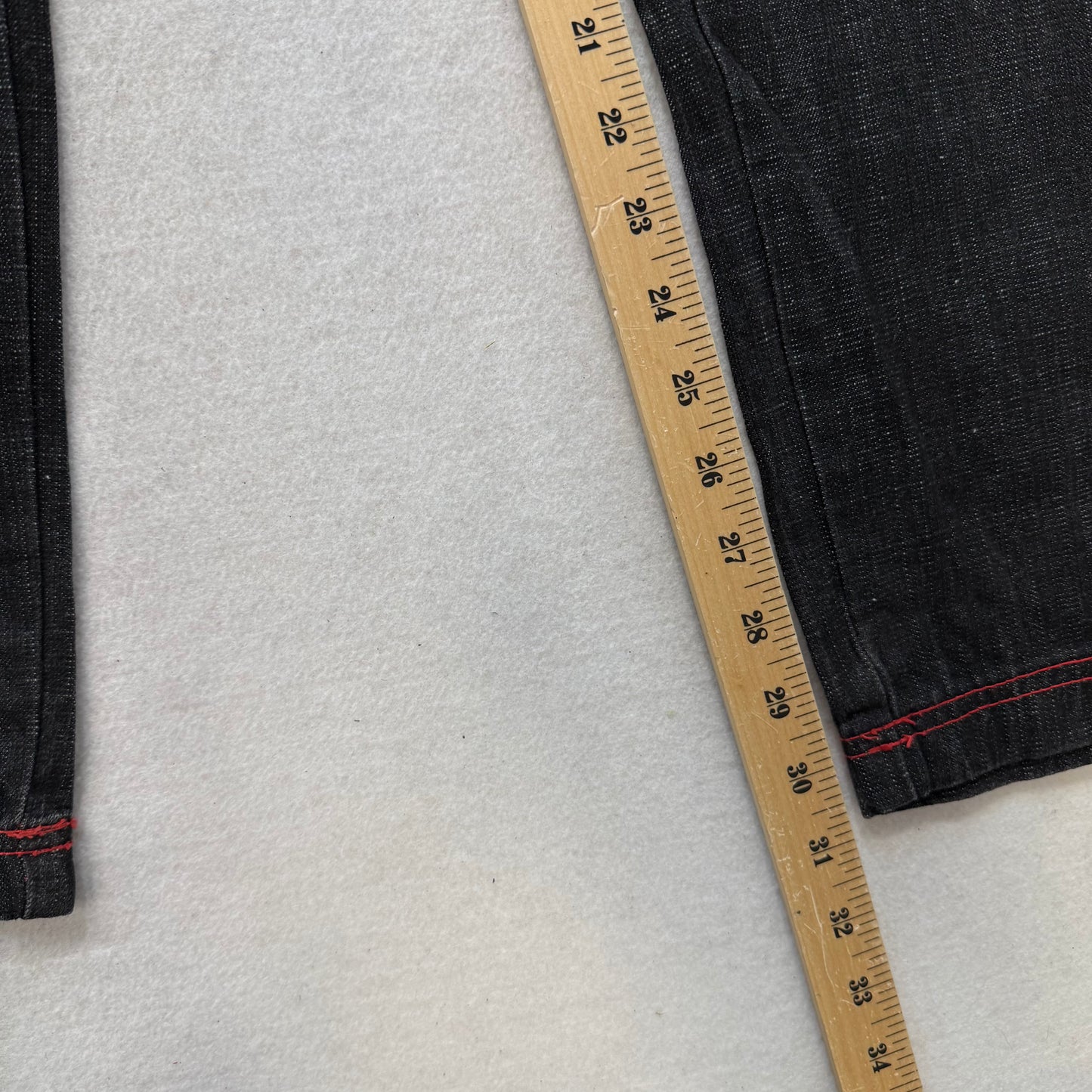 RK Richards Jeans Co Black Denim Straight Leg Jeans Red Contrast Stitching Size 21