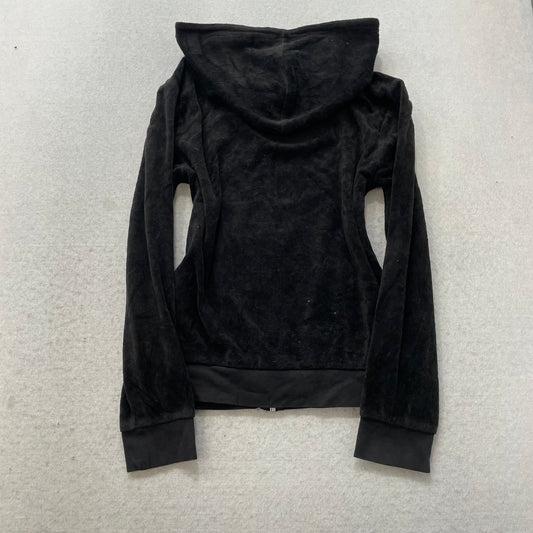 Vintage Juicy Couture Women Black Velour Zip-Up Hoodie Long Sleeve Pocket Size S