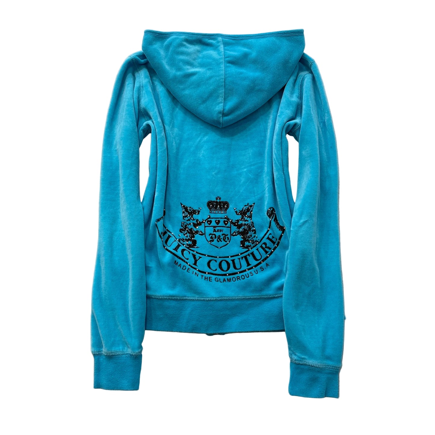 Vintage Juicy Couture Scottie Dogs Women's Cyan Velour Zip-Up Hoodie Logo Size S