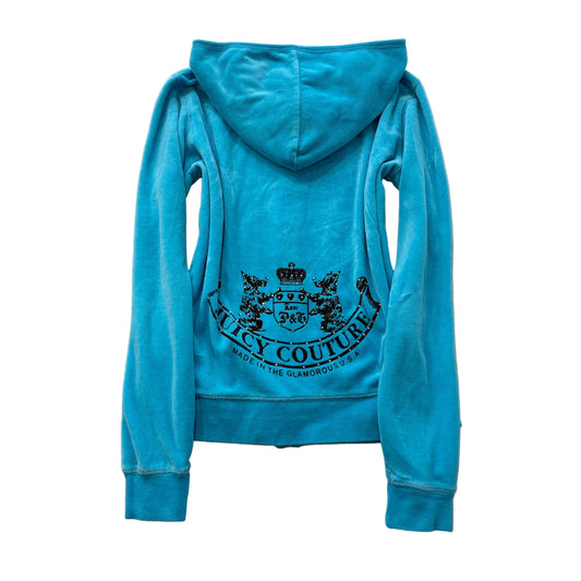 Vintage Juicy Couture Scottie Dogs Women's Cyan Velour Zip-Up Hoodie Logo Size S