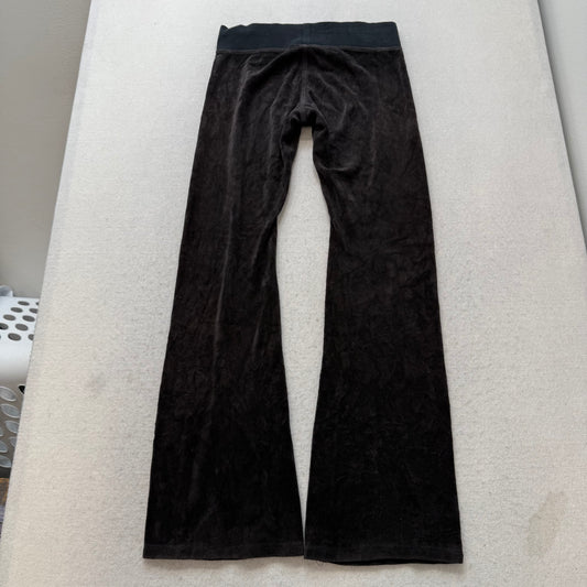 Vintage Juicy Couture Women's Black Velour Flared Track Pants Loungewear Size S