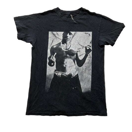 Tupac Shakur 2Pac Middle Finger Rap Tee Men's Black Graphic T-Shirt Size L