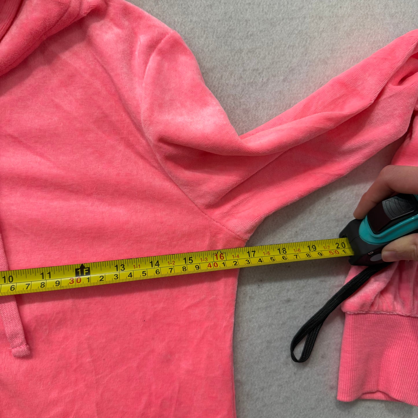 Juicy Couture Women's Hot Pink Velour Zip Up Hoodie Split Kangaroo Pocket Size S