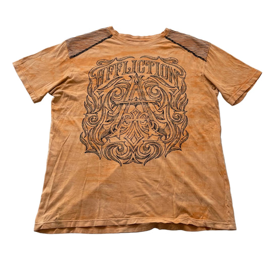 Affliction T-Shirt Men's Orange Cotton Y2K Graphic Short Sleeve Tee Size 2XL
