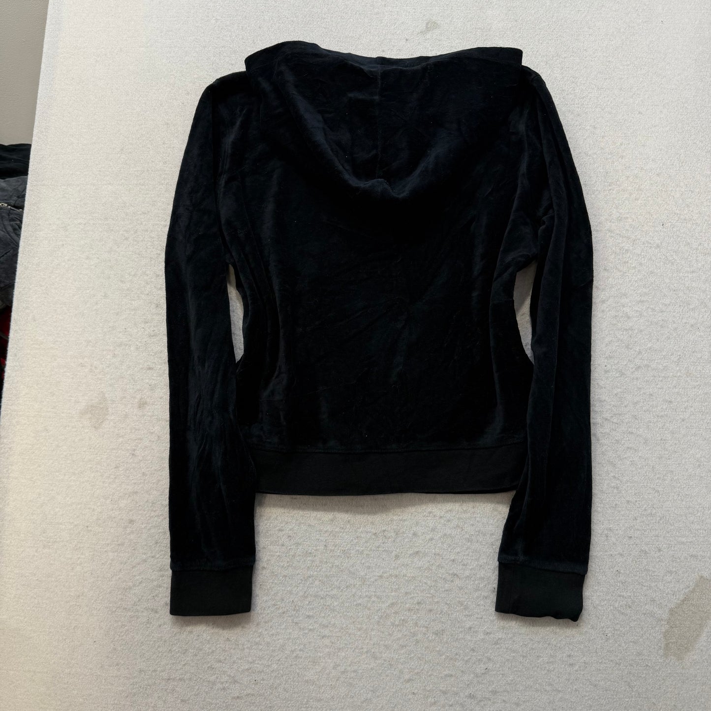 Juicy Couture Women Black Velour Tracksuit Set Zip-Up Hoodie & Flare Pant Size M