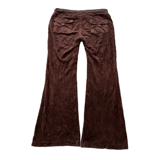 Vintage Juicy Couture Women's Brown Velour Flared Track Pant Flap Pockets Size L