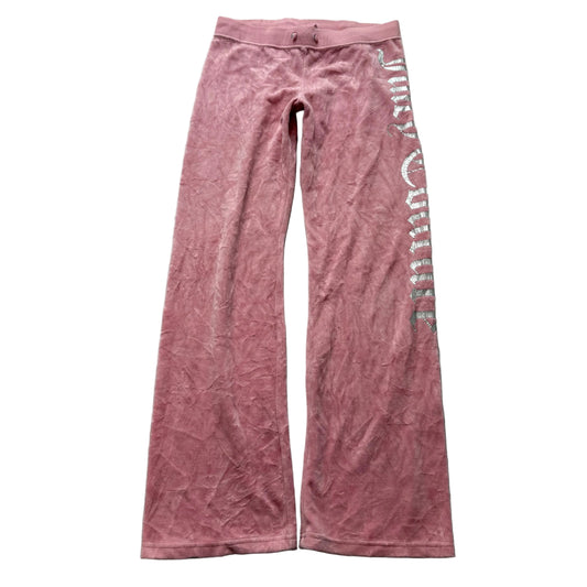 Juicy Couture Women's Pink Velour Flared Track Pant Drawstring Logo Y2K Size 14
