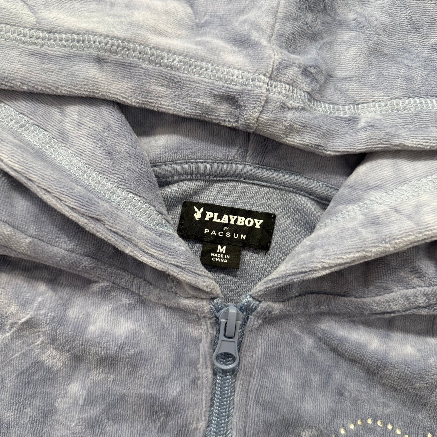Playboy by Pacsun Women's Gray Velour Zip Up Cropped Fit Hoodie Logo Y2K Size M