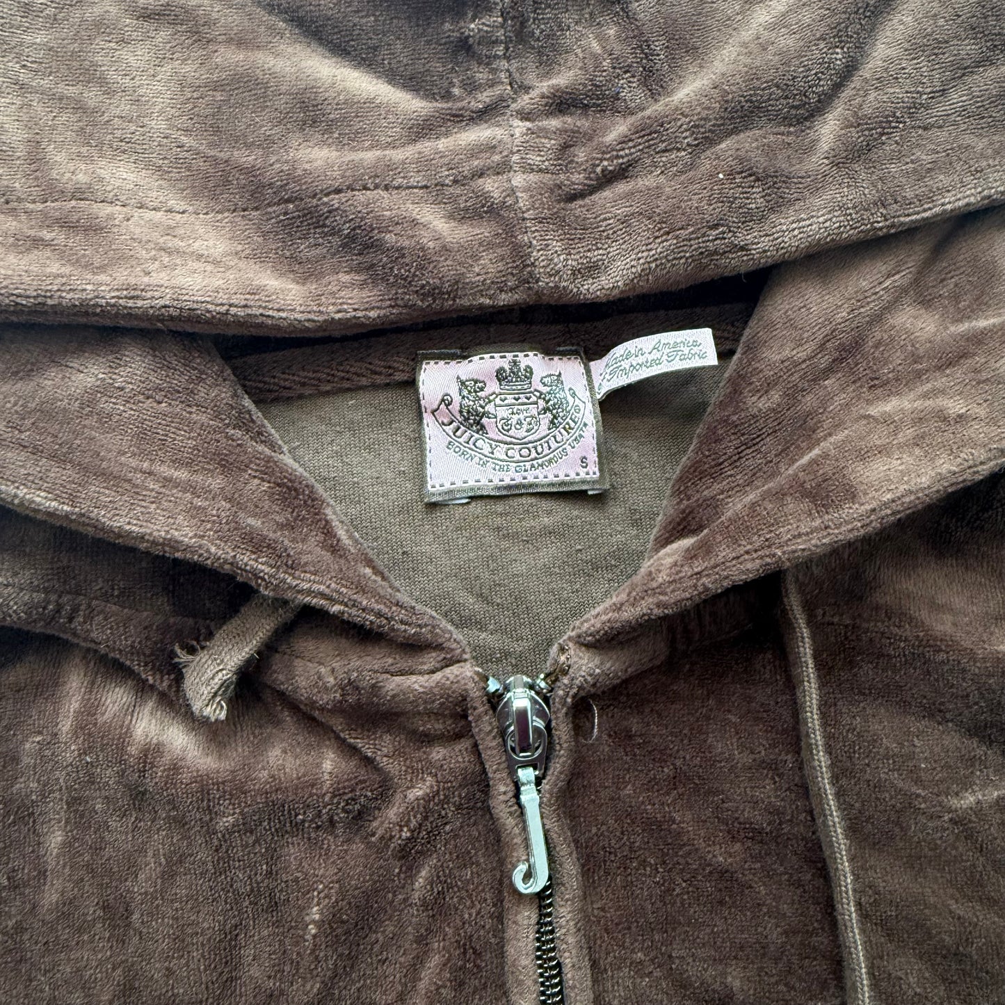 Vintage Juicy Couture Queen of Couture Women's Brown Velour Zip-Up Hoodie Size S