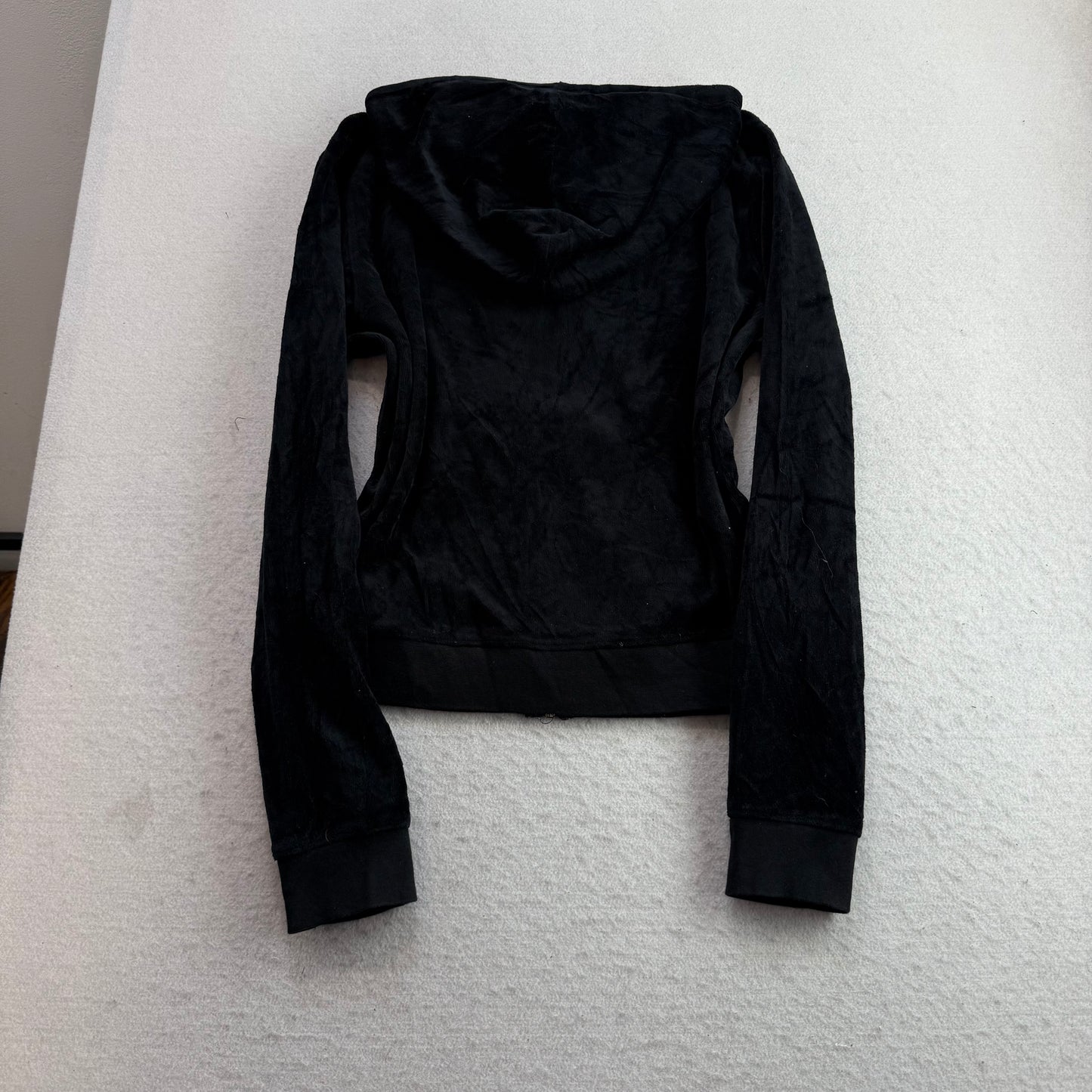 Juicy Couture Women Black Velour Tracksuit Set Zip-Up Hoodie & Flare Pant Size M