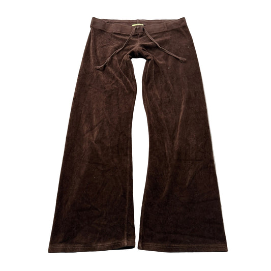 2003 Vintage Juicy Couture Women's Dark Brown Velour Flared Track Pants Size L