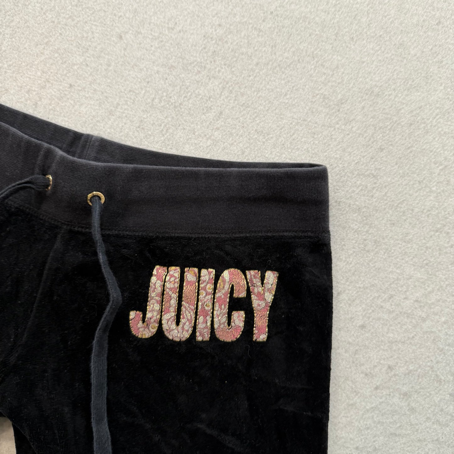 Juicy Couture Women's Black Velour Flared Track Pant Graphic Logo Preppy Size XS