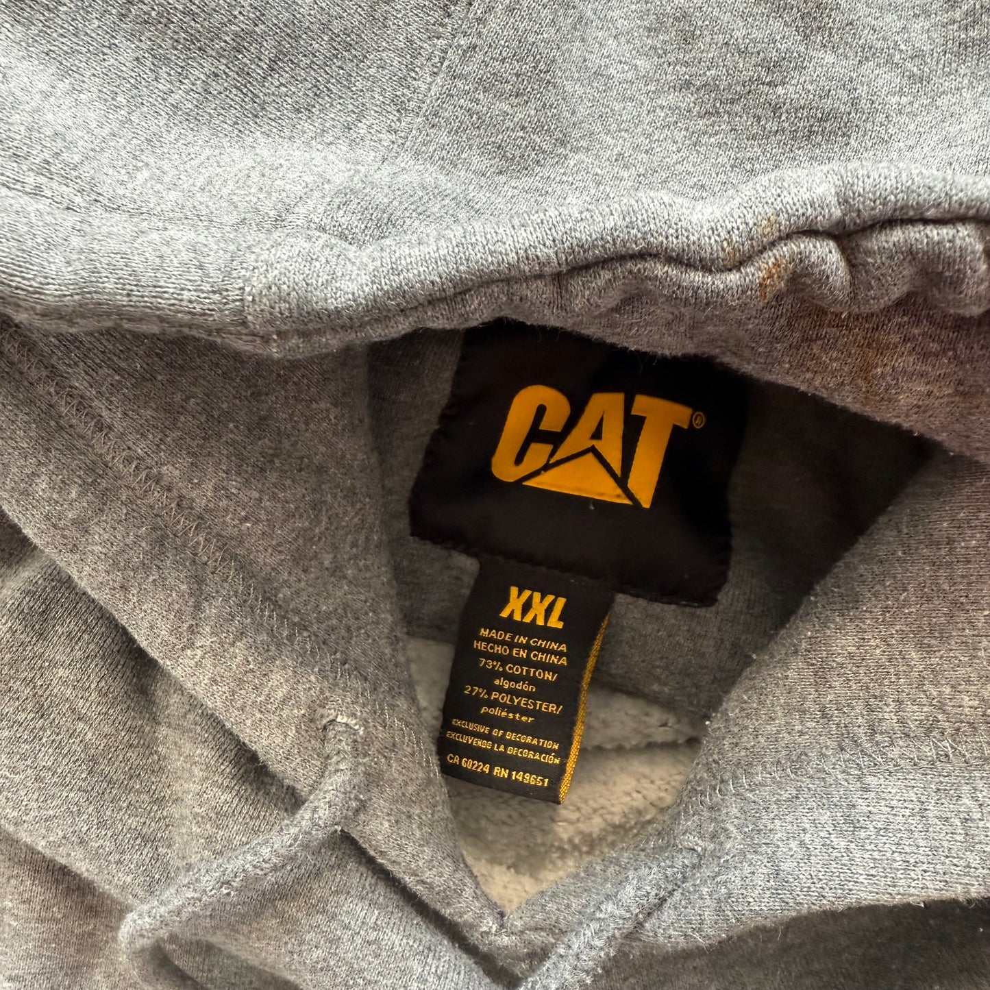 Caterpillar CAT Trademark Men's Gray Hoodie Embroidered Logo Workwear Size 2XL