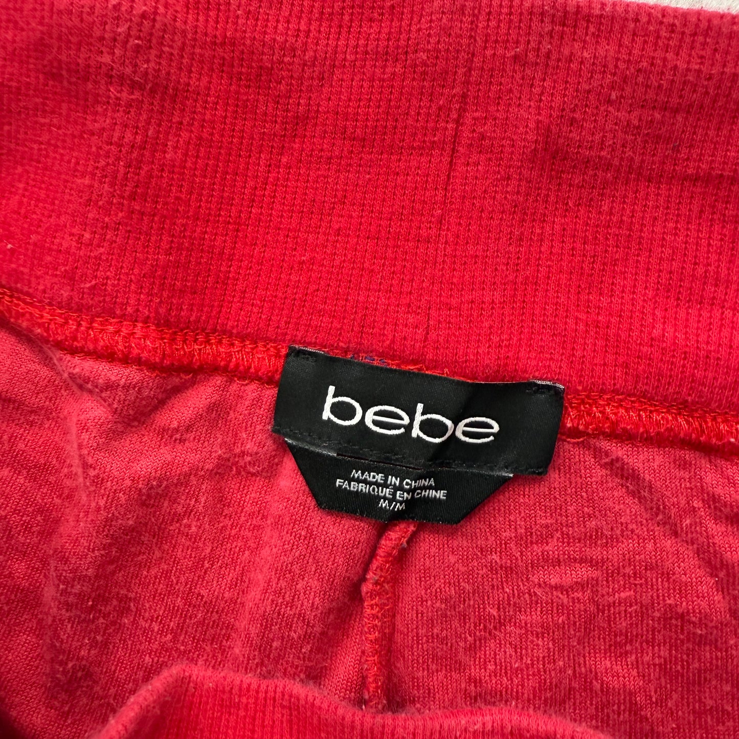 Bebe Women's Chili Pepper Red Velour Flared Track Pant Drawstring Preppy Size M