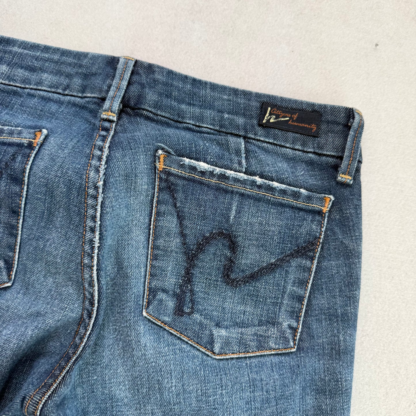 Citizens of Humanity Faye Women Blue Denim Flare Jeans Stretch Low Waist Size 28