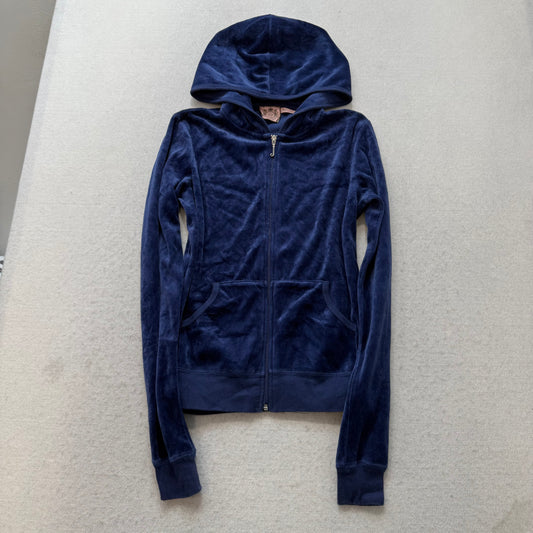Vintage Juicy Couture Scottie Dogs Women's Navy Velour Hoodie Rhinestone Size S