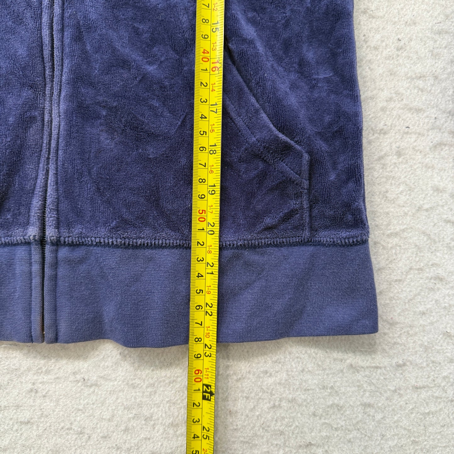 Juicy Couture Women's Navy Blue Velour Zip-Up Hoodie Graphic Print Pocket Size M