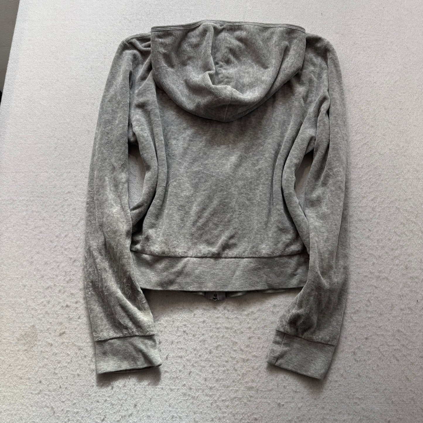Vintage Juicy Couture Womens Gray Velour Zip-Up Hoodie Loungewear Classic Size L