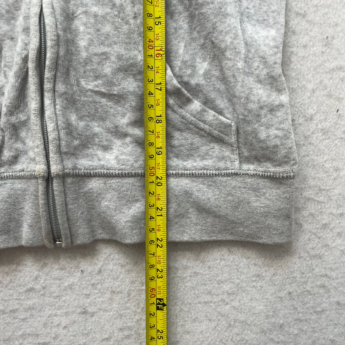 Juicy Couture Black Label Womens Heather Gray Velour Zip-Up Hoodie Pocket Size S