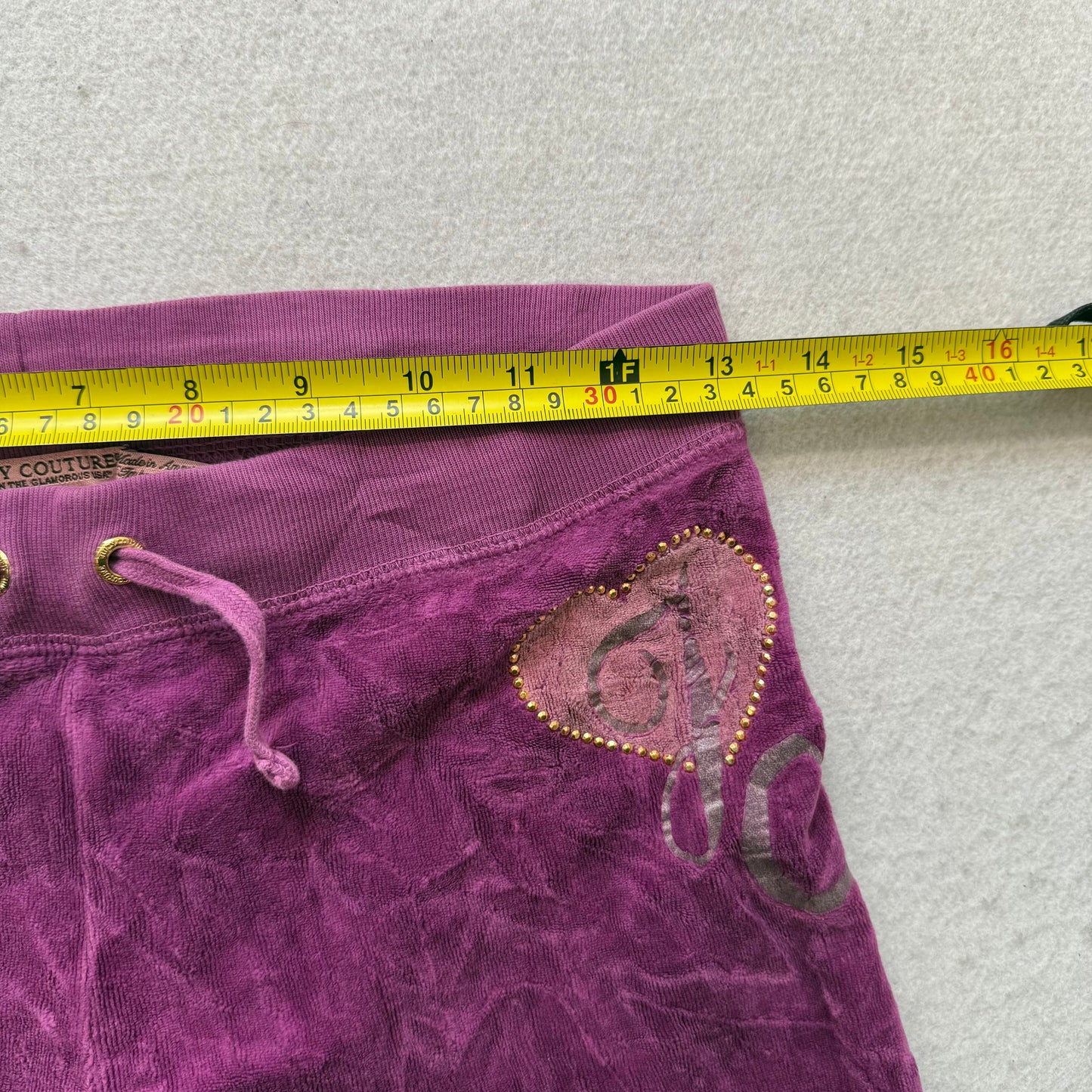 Juicy Couture Women's Deep Purple Velour Flare Track Pant Rhinestone Logo Size 7